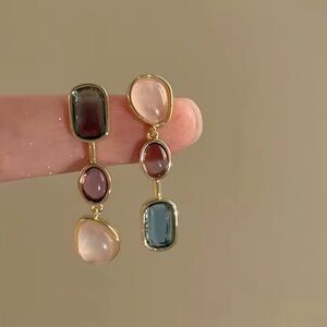 Elegant Gold and Multicolor Stone Earrings